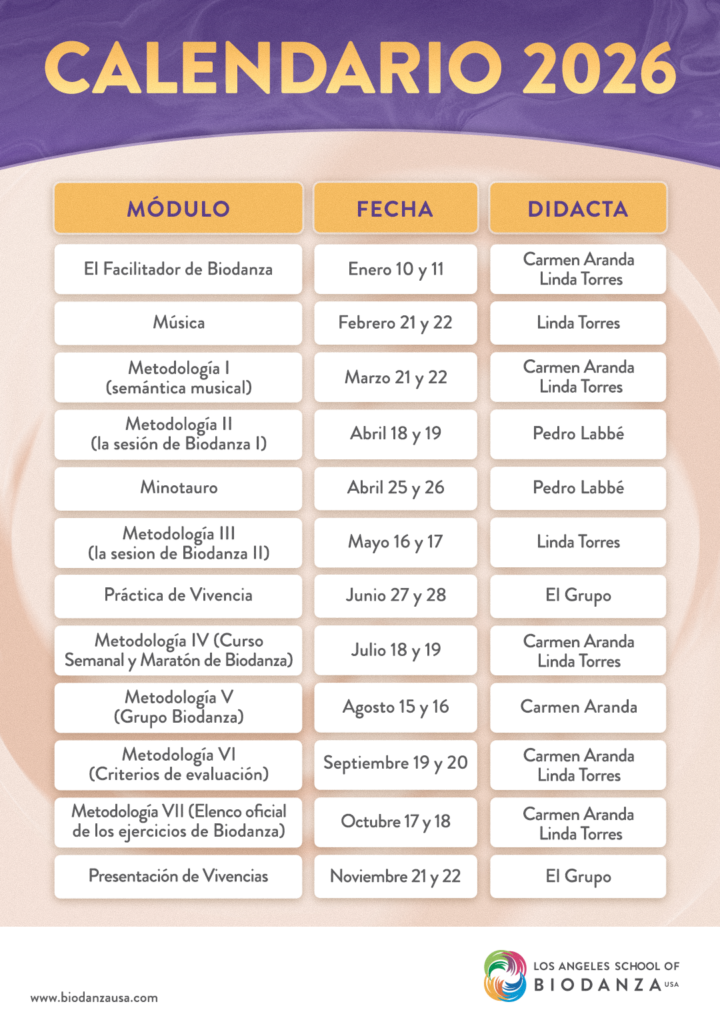 Calendar 2026 for Biodanza Students